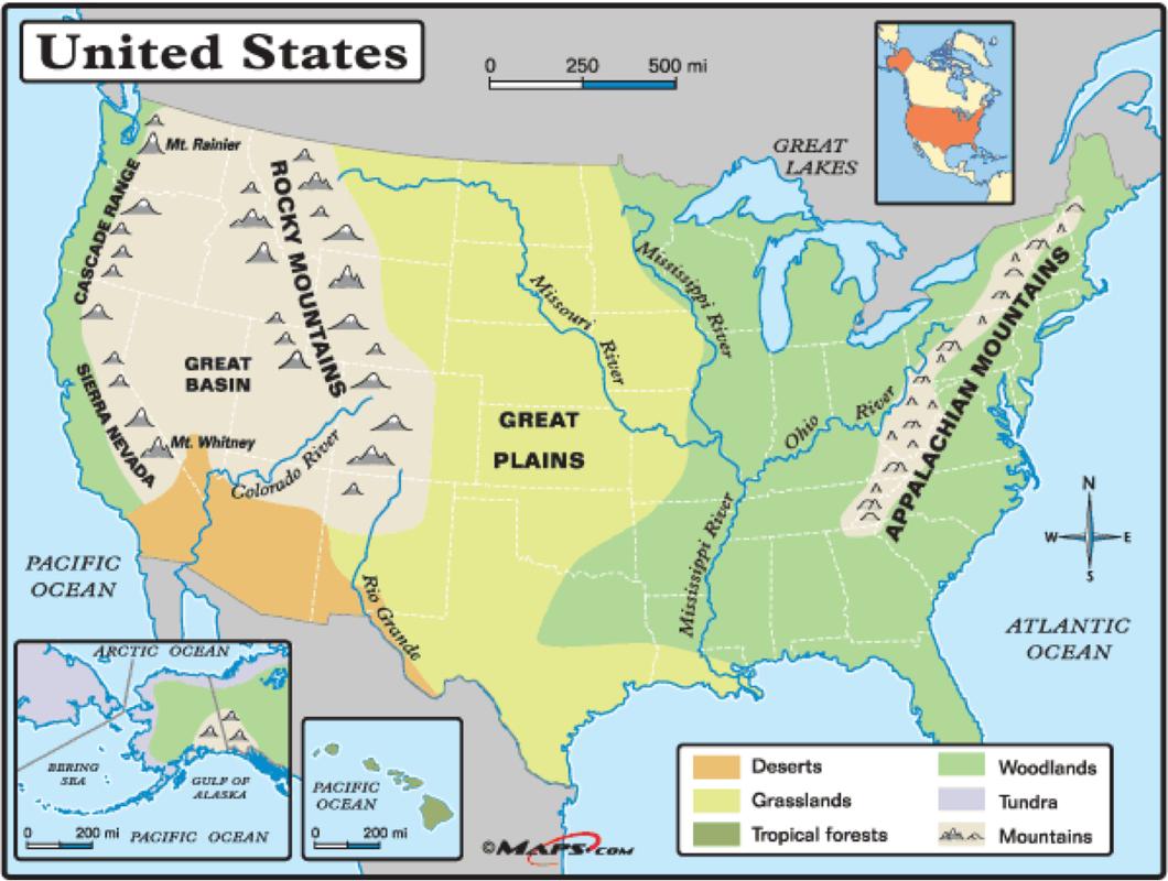 Mapa físico de estados UNIDOS - mapa Físico, estados UNIDOS (América