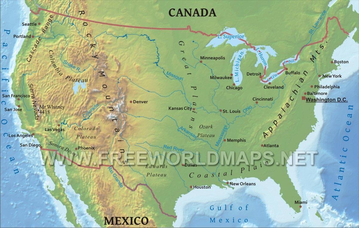 Mapa Físico De Los Estados Unidos Mapa Físico De Estados Unidos América Del Norte América