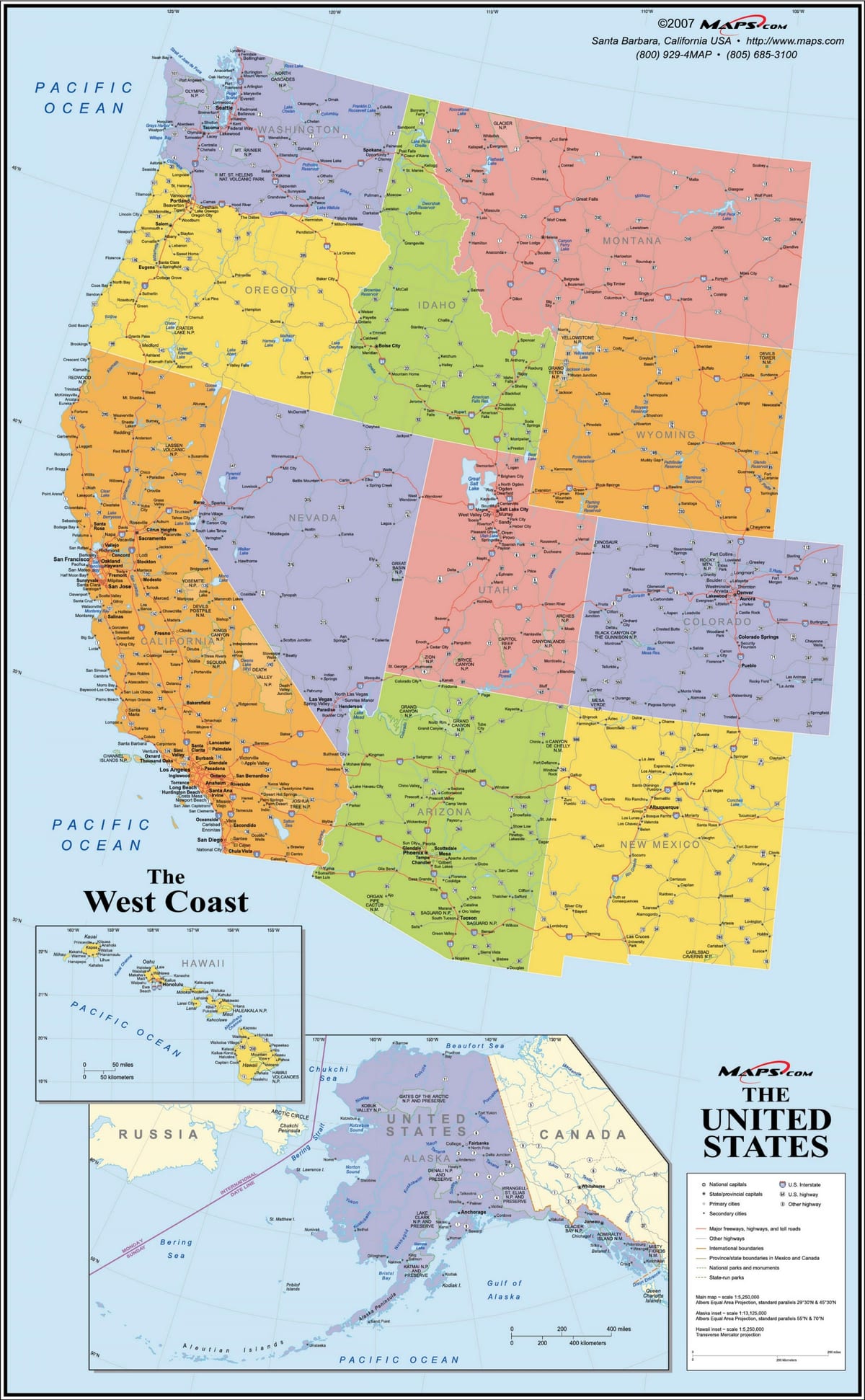 Estados UNIDOS costa oeste del mapa