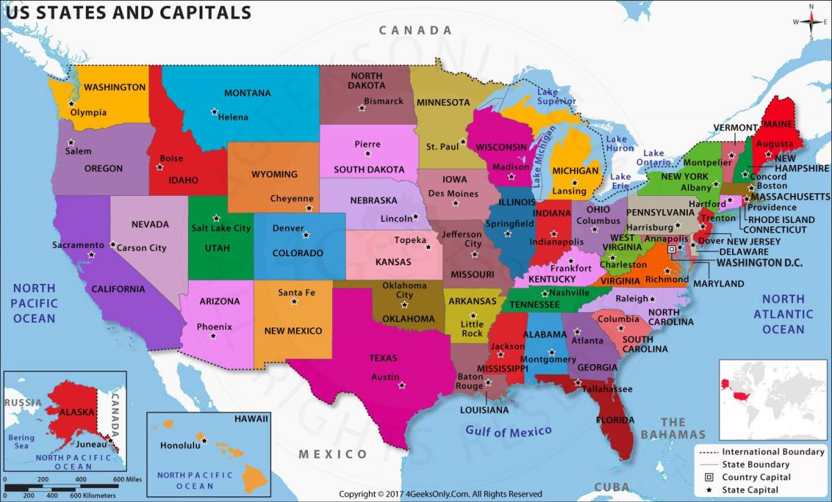 De las capitales de estado mapa de los Estados y capitales mapa