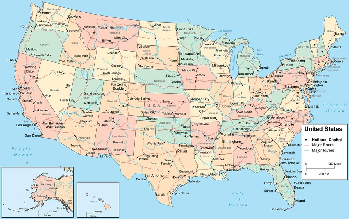 mapa de los Estados unidos