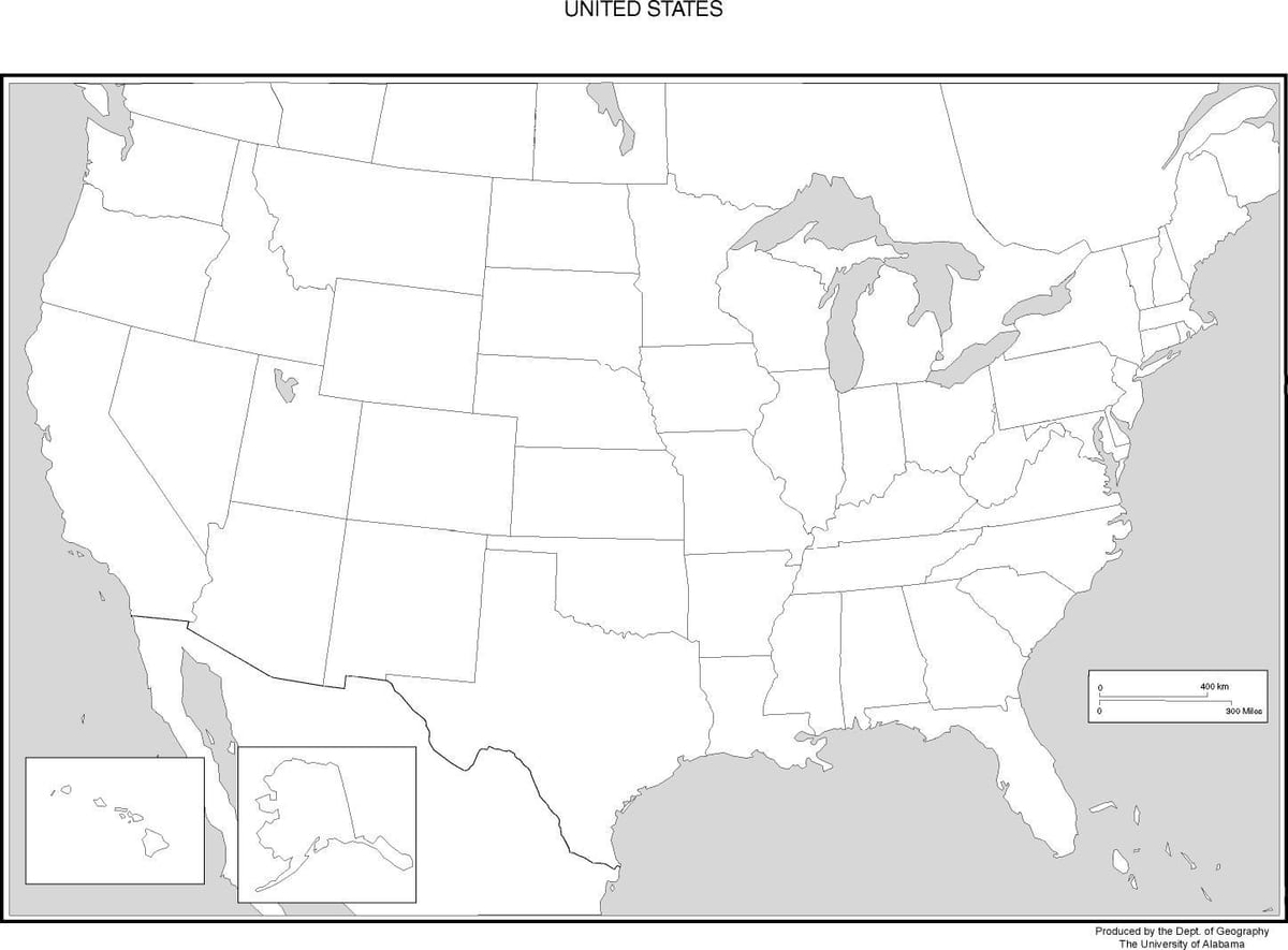 en blanco y negro mapa de estados UNIDOS
