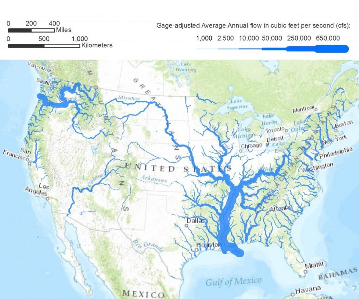 El mapa de estados UNIDOS ríos - NOSOTROS mapa de los ríos (América del