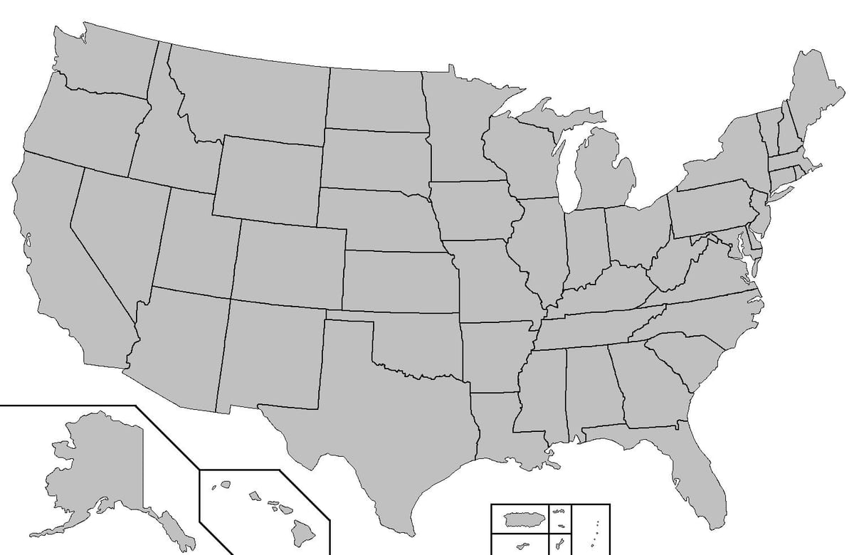 De Estado de los EE.UU. mapa en blanco