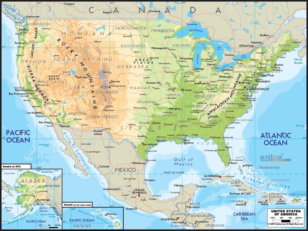 mapa de Estados unidos de América