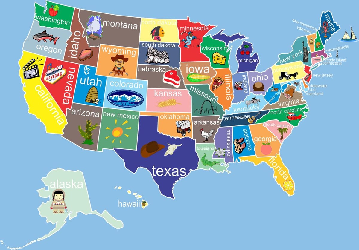 Mapa de Estados unidos con los Estados