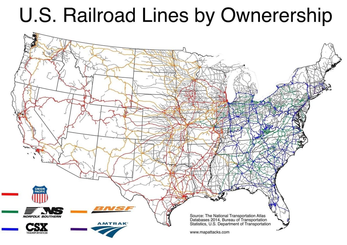 mapa de los ferrocarriles en estados UNIDOS