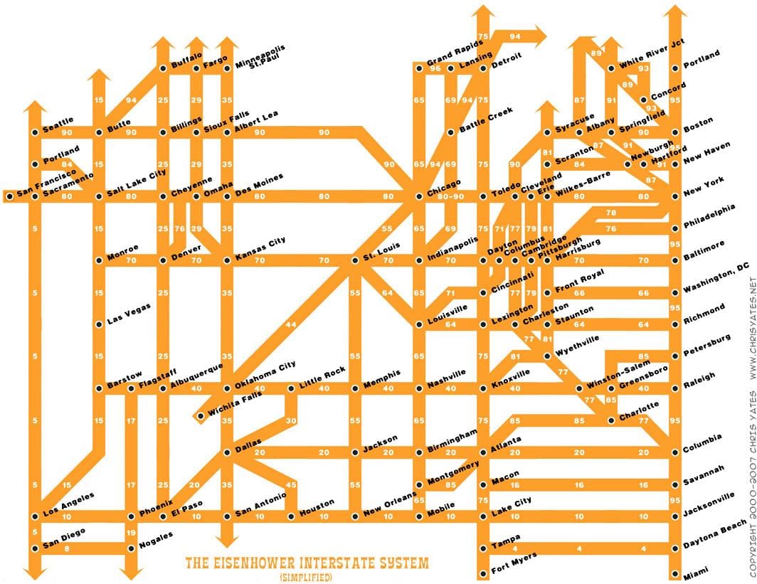 sistema de autopistas interestatales mapa