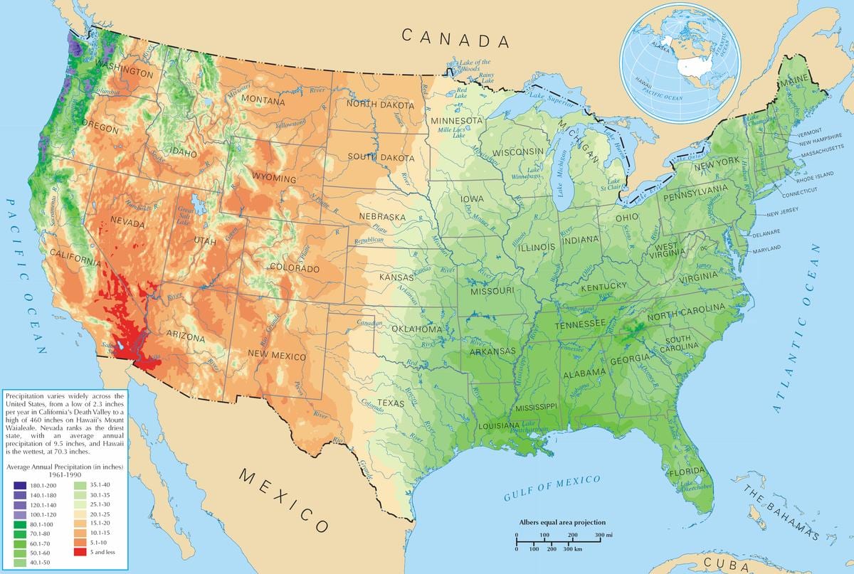 la precipitación mapa de los estados unidos