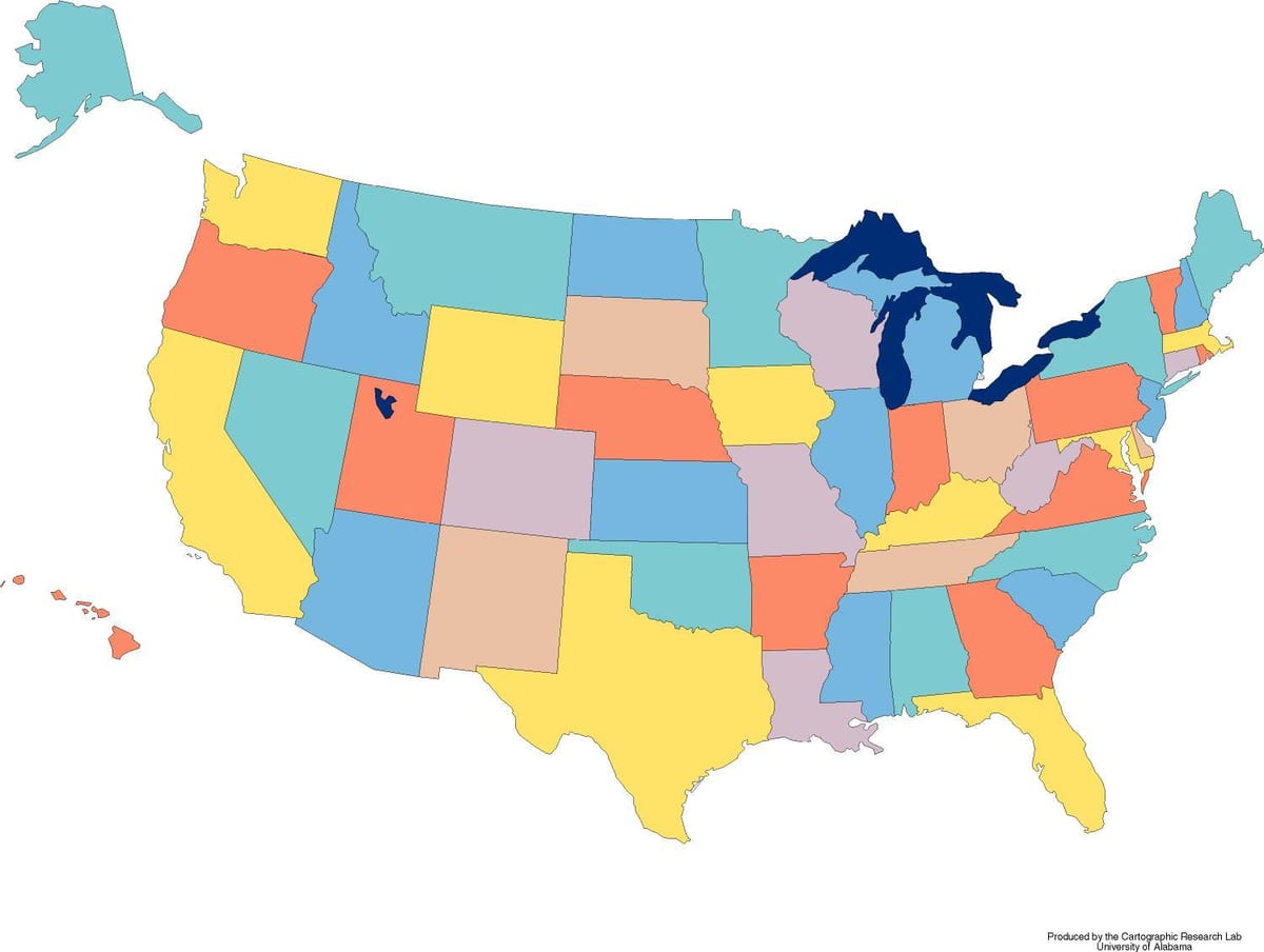 mapa de Estados unidos de juego