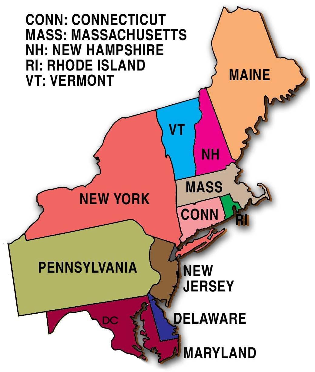 Estados del noreste del mapa