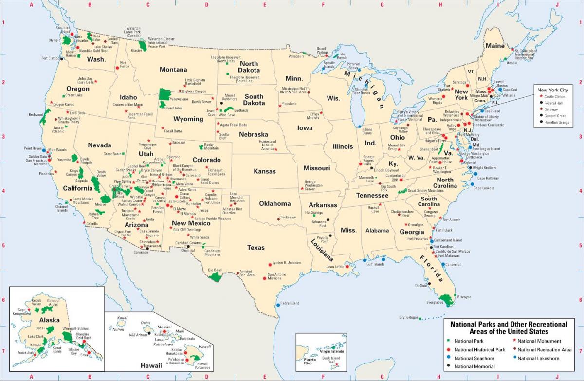 oeste de los estados unidos mapa con los parques nacionales