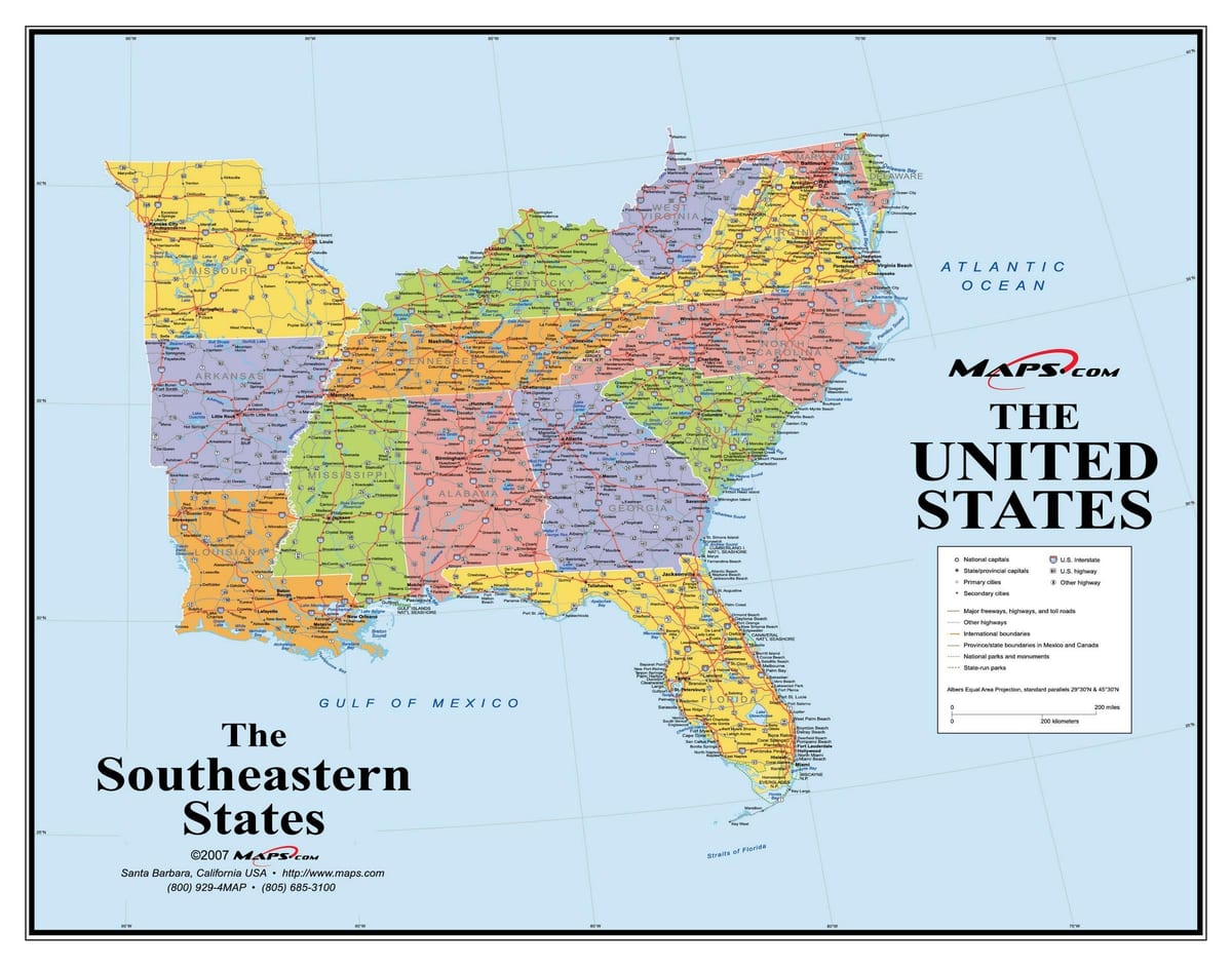 sureste de los estados UNIDOS mapa