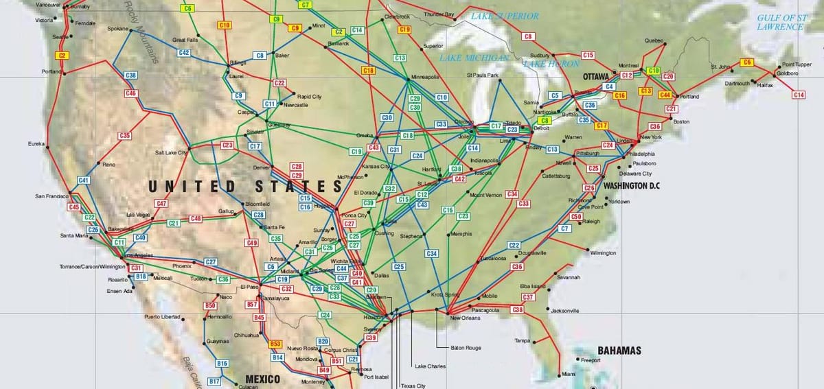 mapa de los estados unidos de tuberías
