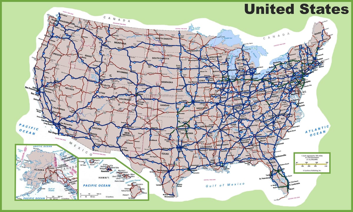 Mapa de carreteras de estados UNIDOS