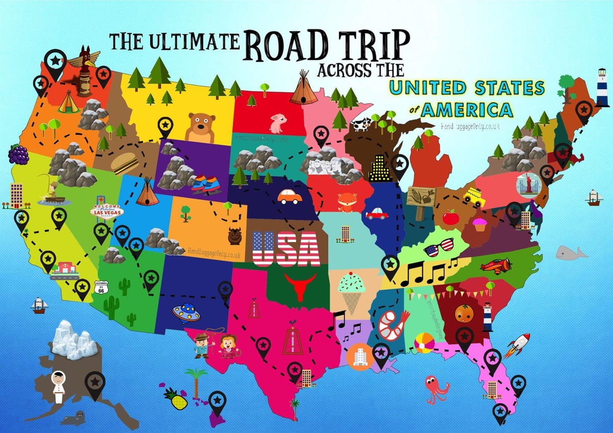 viaje por carretera en el mapa de estados UNIDOS