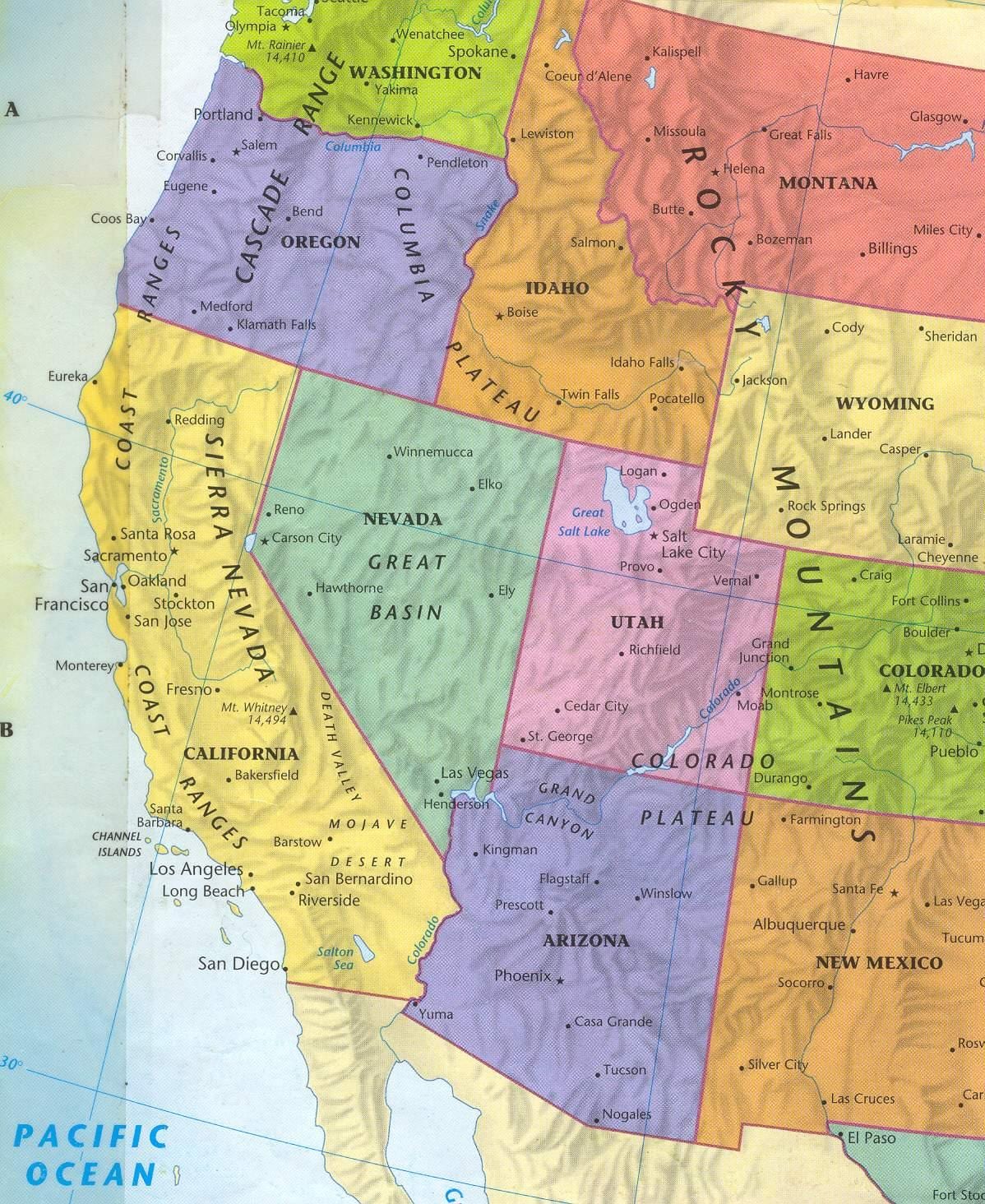 mapa de carreteras oeste de los estados unidos