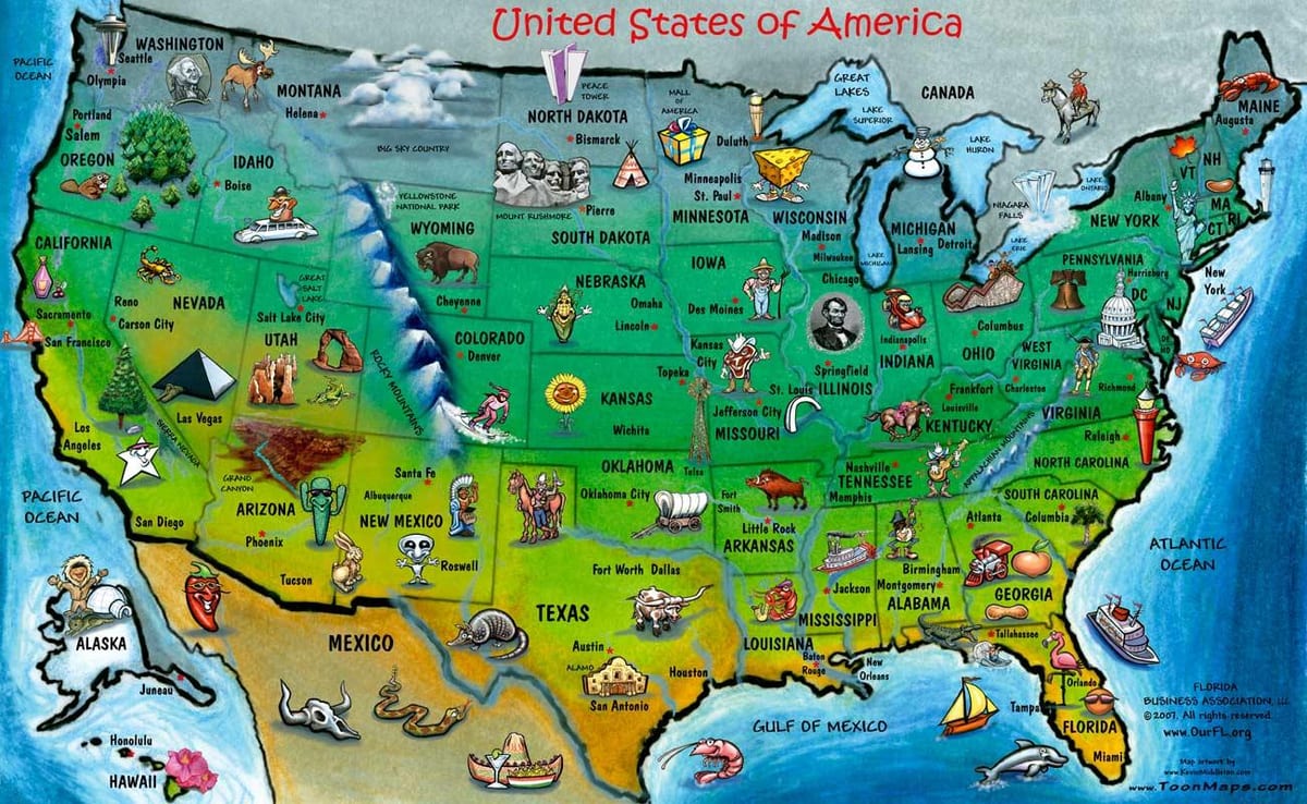 mapa turístico de estados UNIDOS