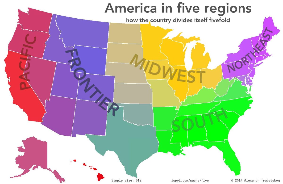 El mapa de estados UNIDOS regiones
