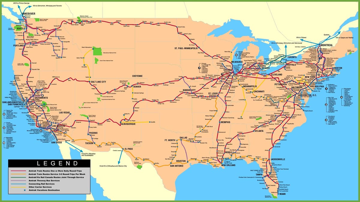 ferrocarril mapa de estados UNIDOS