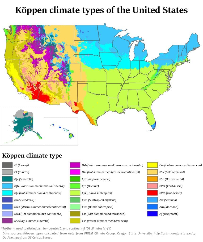 mapa del clima en estados UNIDOS