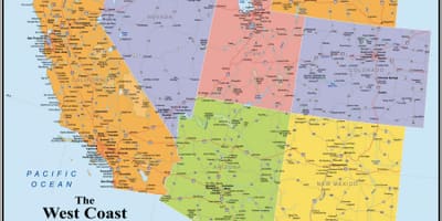 Estados UNIDOS costa oeste del mapa