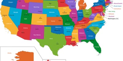 Mapa de estados UNIDOS con los Estados y capitales