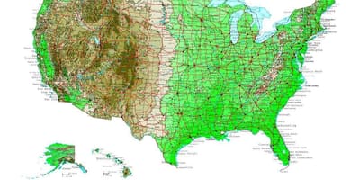 Mapa de elevación, estados UNIDOS