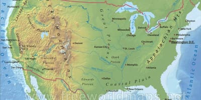 Las montañas en el mapa de Estados unidos