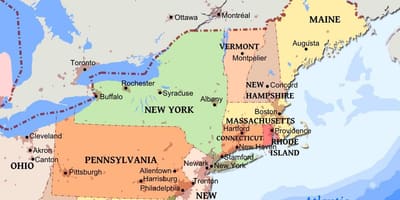 Mapa del noreste de Estados unidos con las ciudades
