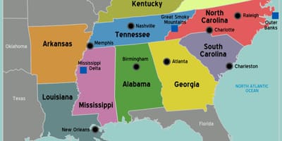 Mapa del sur de los estados UNIDOS