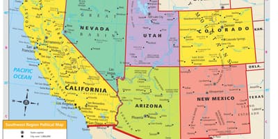 Mapa del suroeste de estados UNIDOS