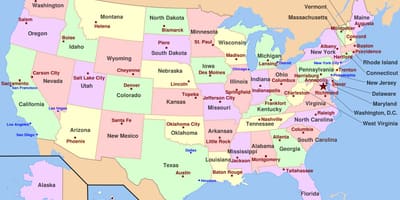 Mapa de los estados UNIDOS con capitales