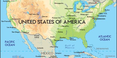 Mapa de estados UNIDOS con los océanos